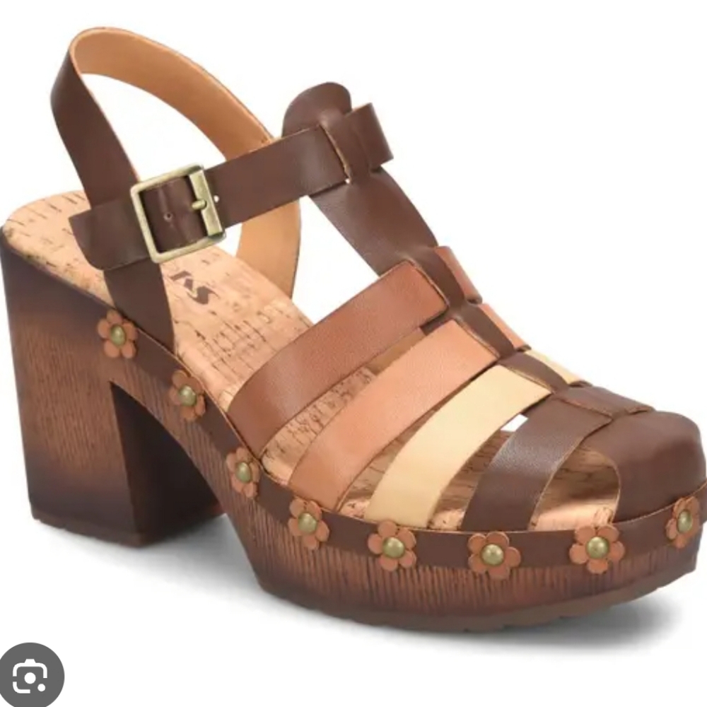 KORKS BY KORK-EASE Willow Strappy Pump Sandals Women's Size 10, Flower Detail